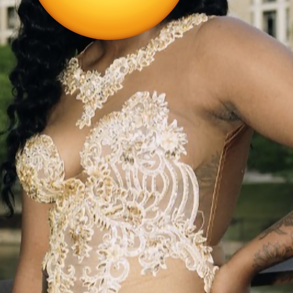 Custom Gold Embroidered Sheer Dress